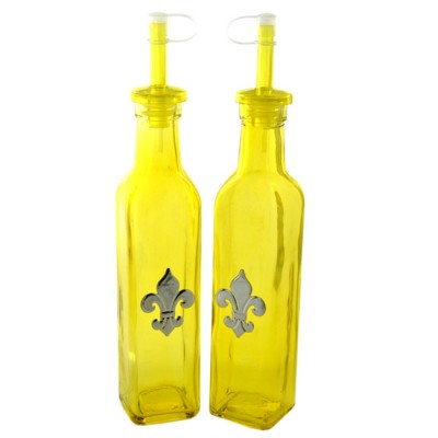 181109-YL-9 0z. YELLOW OIL & VINEGAR BOTTLE W/ FDL